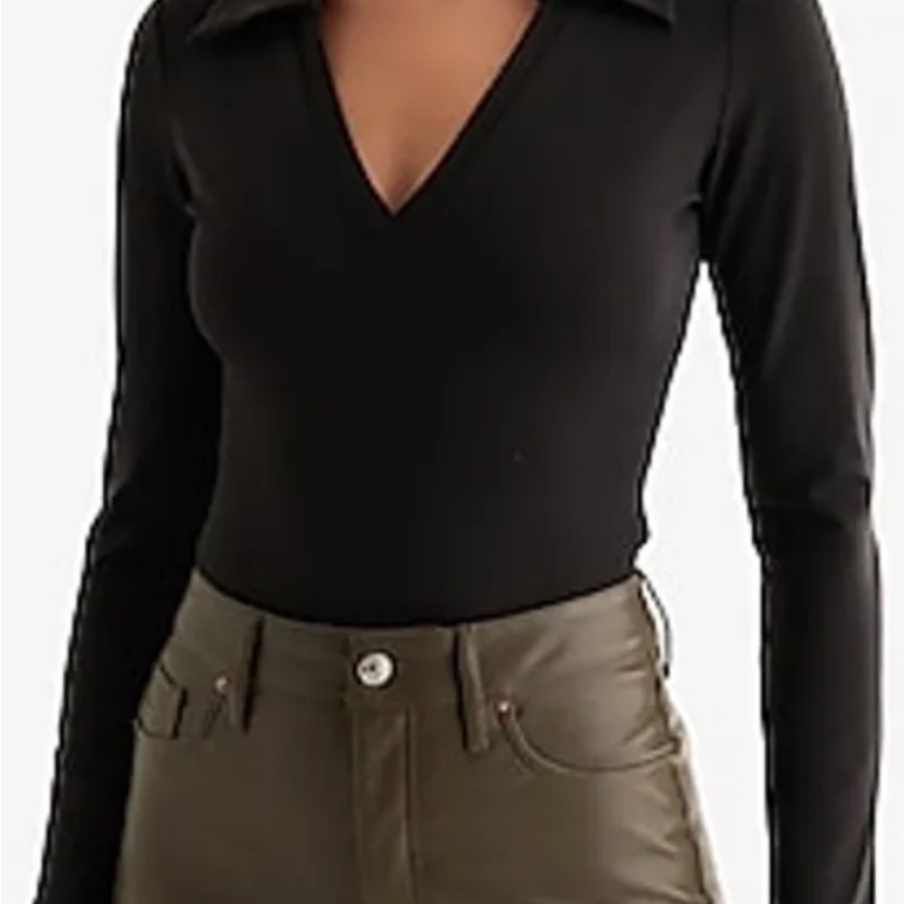 Express Black V-Neck Long Sleeve Bodysuit